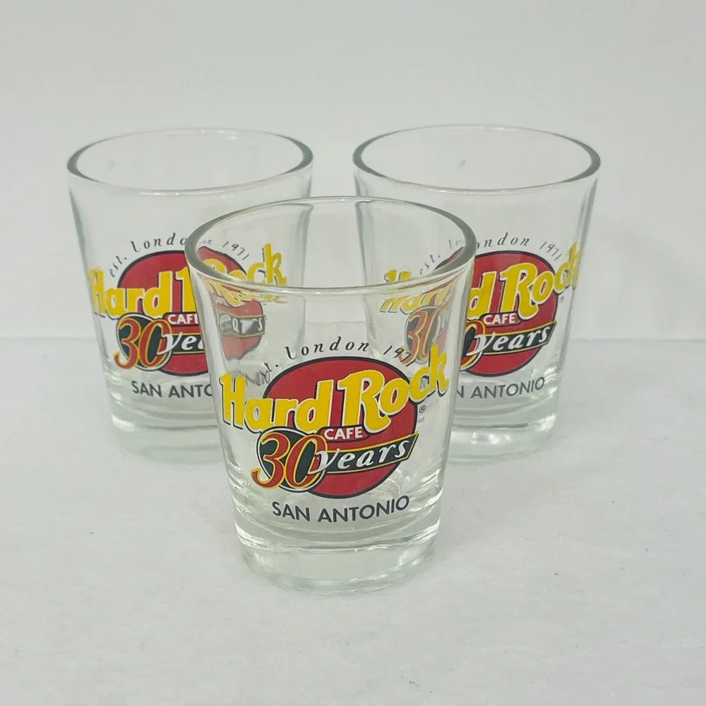Hard Rock Cafe San Antonio 30 Years Anniversary Shot Glass Set of 3 Clear Logo